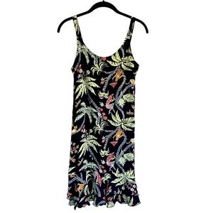 Loco Lindo vintage 90s ruffle tiered tropical monkey palm mini dress fits XS
